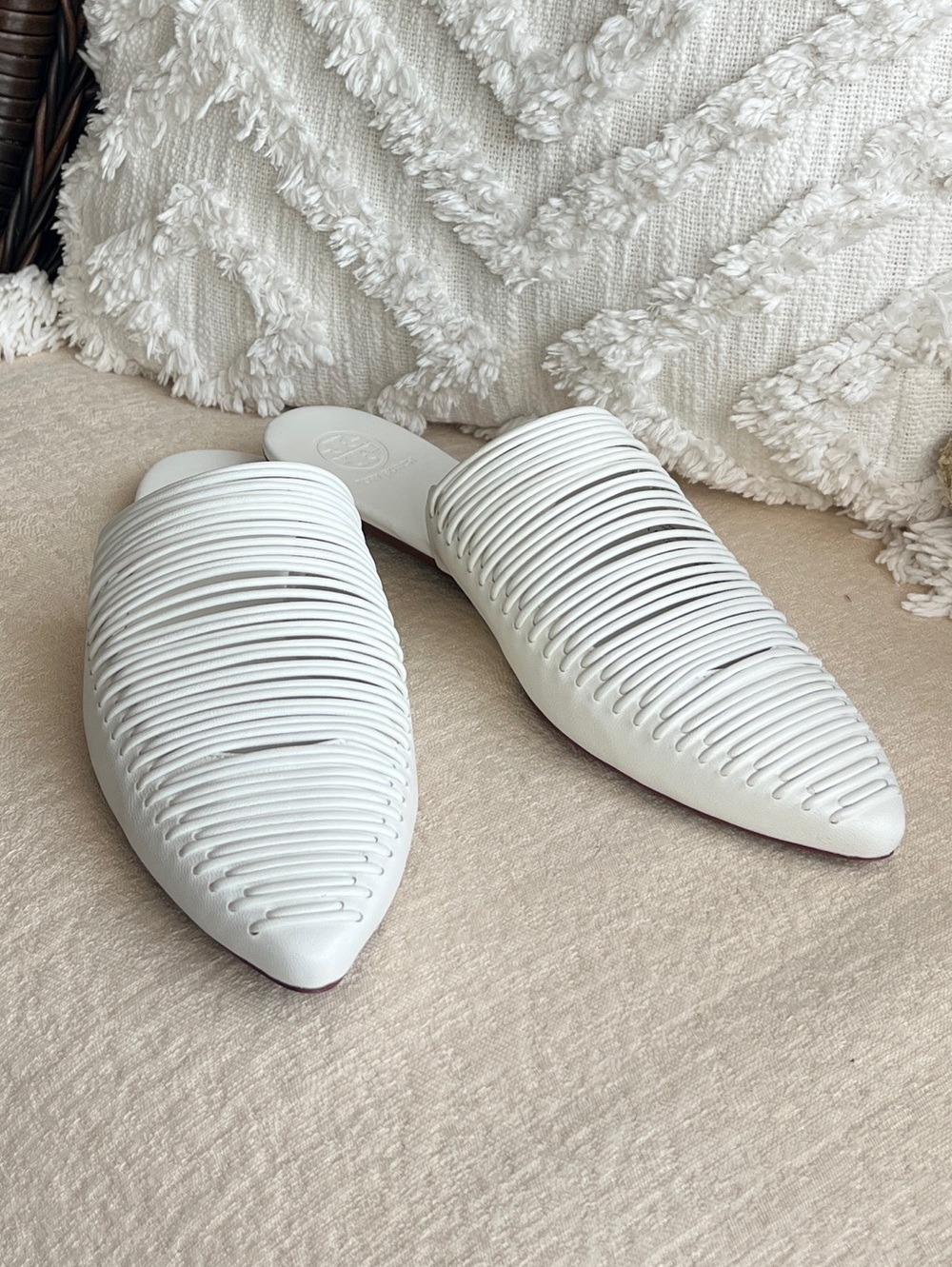 TORY BURCH Sienna flat slide leather mules white size 7 - Picture 11 of 17